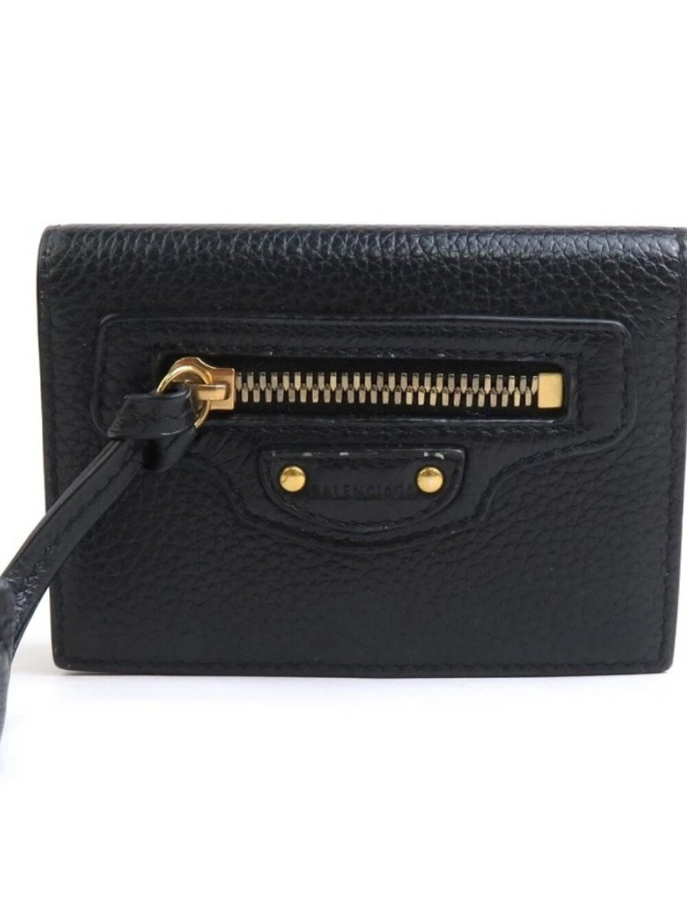 BALENCIAGA Trifold Wallet Black Leather/Goldtone